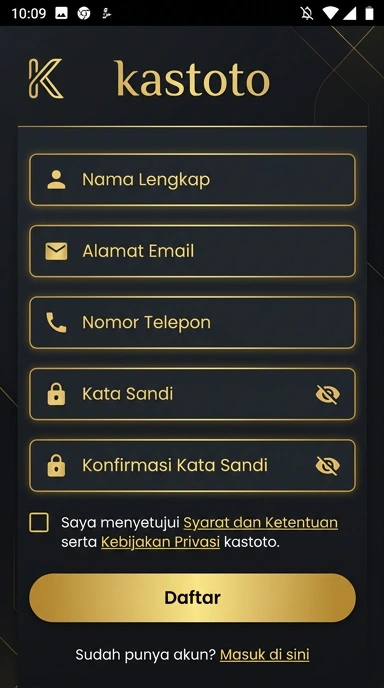 Tampilan halaman daftar kastoto
